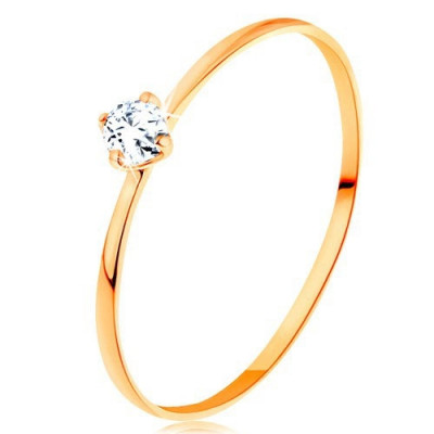 Inel cu diamant din aur galben de 14K - braţe subţiri, diamant rotund şi transparent - Marime inel: 55 foto