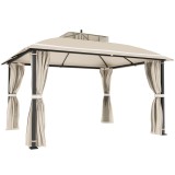 Outsunny Pavilion pentru Exterior cu Baldachin, Acoperiș Dublu, Plasă și Draperii, 370x303x290 cm, Bej | Aosom Romania