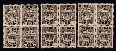 1946 TAXA DE PLATA COROANA (FARA FILIGRAN) EMISIUNEA a II-a BLOCURI 4 TIMBRE MNH foto