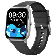 Smartwatch iSEN C09, Silver, Curea TPU Neagra, 1.85 TFT, Ritm Cardiac, Tensiune Arteriala, Oxigen in Sange (SpO2), ECG, 7 Moduri Sport, Notificari Ape