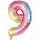 Balon din folie metalizata flippy, figurina cifra, tema aniversare 40 cm, ambalaj individual, pai inclus, umflare cu aer sau heliu, multicolor, cifra