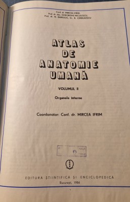 Atlas de anatomie umana volumul 2 Mircea Ifrim foto