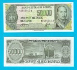 Bolivia (p#170) 50 000 Pesos Bolivianos 1984 UNC 'Villarroel' serie: 40565xxx A; (ROG CITITI DETALIILE!)