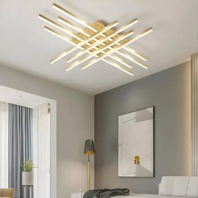 Lustra LED cu telecomanda MORA 160W, 8 Elemente, Liniara, lumina Rece/Calda/Neutra, Dimabila, Auriu Lucios ModernLight Concept foto