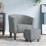 Fotoliu Tip Cuva Gri Inchis Catifea + Taburet, 70x56x68cm, Relaxare Sufragerie Dormitor Birou