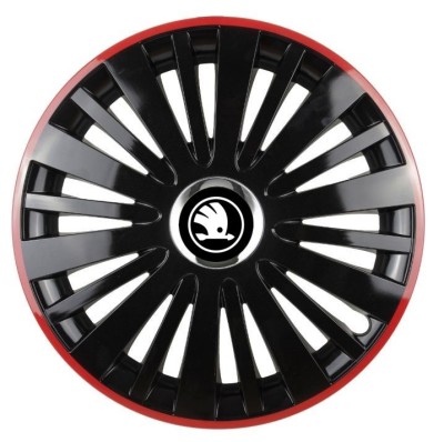 Set 4 Capace Roti pentru Skoda Nou Alb-Negru, model Falcon Black Cu Rama Rosie, R16, SKODA foto