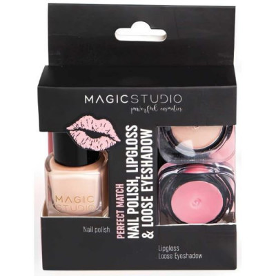 Set Perfect Match, un gloss pentru buze, un lac de unghii si un fard pulbere, Nr.01 Nude, Magic Studio foto