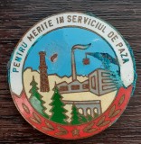 INSIGNA ROMANIA - PENTRU MERITE IN SERVICIUL DE PAZA, PERIOADA COMUNISTA, RARA, Romania de la 1950