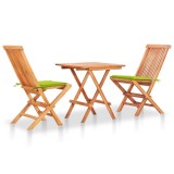 Set Bistro 3 Piese vidaXL, Lemn Masiv Tec, Verde Aprins, Pliabil, Gradina/Terasa