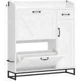 HOMCOM Pantofar &icirc;ngust cu 2 sertare basculante și polițe reglabile pentru 12 perechi, pentru spații reduse, 106,7x26x116 cm, Alb | Aosom Romania