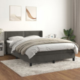 VidaXL Pat box spring cu saltea, gri &icirc;nchis, 140x200 cm, catifea