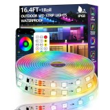 Banda LED RGB-IC 5m, IP68 Waterproof, Control App Bluetooth &amp; Telecomanda RF, Sincronizare Muzica, Exterior/Interior