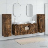 Cumpara ieftin Set dulap baie 5 buc. Stejar fumuriu 129 x 35 x 80 cm