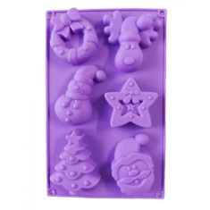 Forma silicon pentru prajituri, Tema Craciun, 6 cavitati, Mov, 27 cm, 480COF