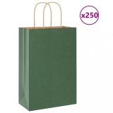 Cumpara ieftin Pungi de h&acirc;rtie 250 buc cu m&acirc;nere verde 21x11x31 cm
