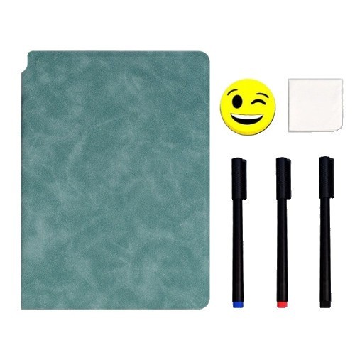 Set Agenda A5 Reutilizabila cu Pagini Tip Tabla, Coperta Piele Verde