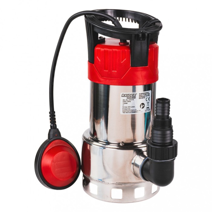 RAIDER RD-WP65 Pompa submersibila pentru apa murdara 1100W, 1&amp;quot;, 333L/min, 9m, INOX