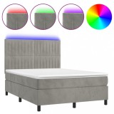 Cumpara ieftin Pat cu arcuri, saltea si LED, gri deschis, 140x200 cm, catifea