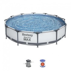 Piscina structura metalica, rotunda, cu filtru, pompa, gri, 366x76 cm, Bestway Steel Pro foto