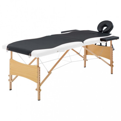 vidaXL Masă pliabilă de masaj, 2 zone, negru și alb, lemn foto
