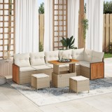 Set canapea grădină 9 piese perne Bej Poli Ratan Acacia