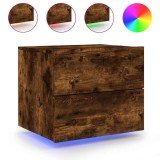 Noptiera montata pe perete cu lumini LED, stejar fumuriu, DKD Home Decor