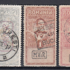 ROMANIA 1917 TIMBRE FISCALE SUPRATIPAR MVIR IN CASUTA SERIE STAMPILATA