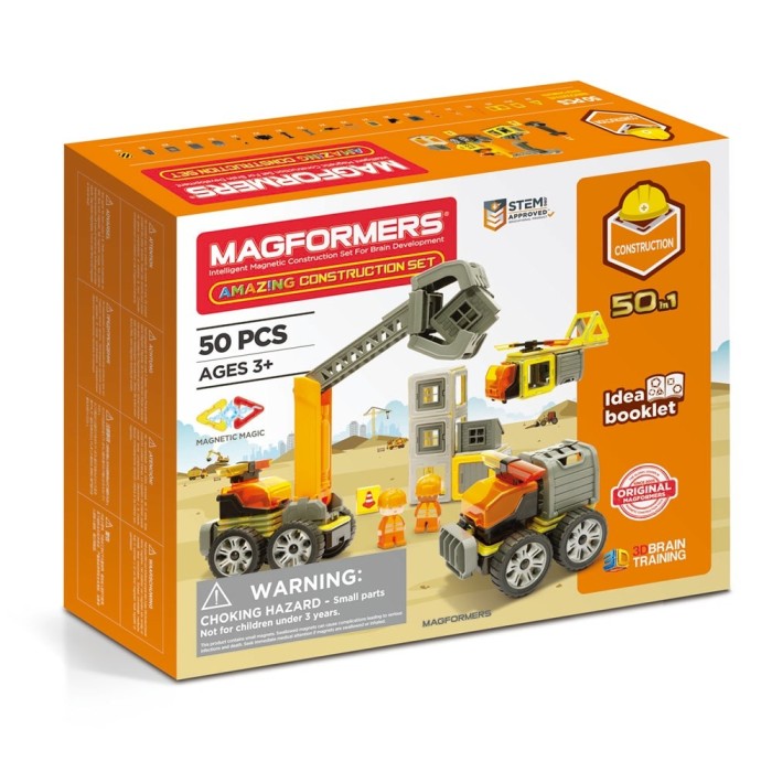 Joc magnetic de constructie Magformers Amazing Construction Set - Utilaje de constructii, 50 piese