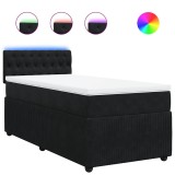Cumpara ieftin Pat box spring cu saltea, negru, 90x190 cm, catifea