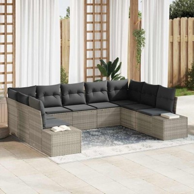 vidaXL Set de canapele pentru grădină 9 pcs Gri deschis Rattan poli 3347222 foto