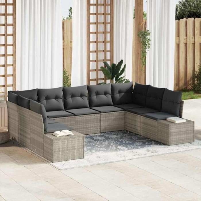 vidaXL Set de canapele pentru grădină 9 pcs Gri deschis Rattan poli 3347222