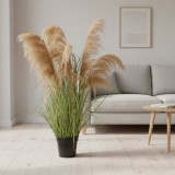 Planta artificiala iarba ornamentala cu stuf, 110 cm, 7 fire, verde tomnal