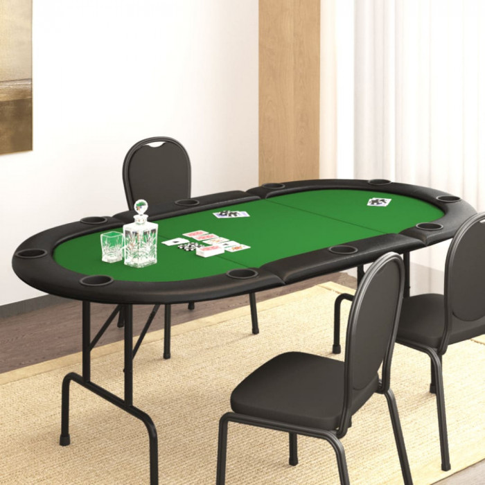 vidaXL Masă de poker pliabilă, 10 jucători, verde, 206x106x75 cm