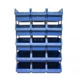 Stand cu 15 cutii pentru depozitare / organizare, cutie din plastic albastra, 765x400x1100mm