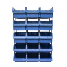 Stand cu 15 cutii pentru depozitare / organizare, cutie din plastic albastra, 765x400x1100mm
