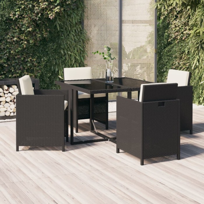 vidaXL Set de masă pentru grădină cu perne, 5 piese, negru, poliratan 3095503