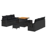vidaXL Set de canapele pentru grădină cu pernă 9 pcs Negru poliratan 3361694
