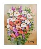 Cumpara ieftin Tablou pictat manua hol, dormitor, bucatarie, living, Fericire, buchet floral, 50x40cm ulei pe panza, gata de expus pe perete