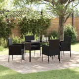 vidaXL Set de masă pentru grădină cu pernă 5 pcs Negru Rattan poli