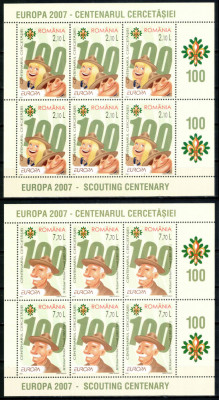 Romania 2007, LP 1762 c, EUROPA Cercetasia, coli 6 cu vg I sus MNH! LP 73,50 lei foto