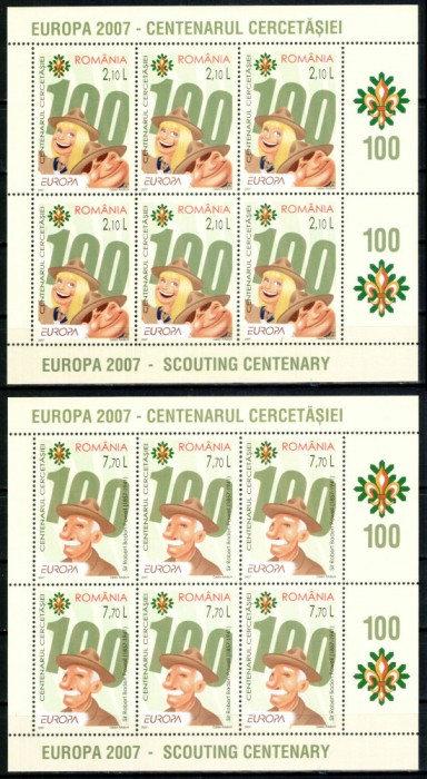 Romania 2007, LP 1762 c, EUROPA Cercetasia, coli 6 cu vg I sus MNH! LP 73,50 lei