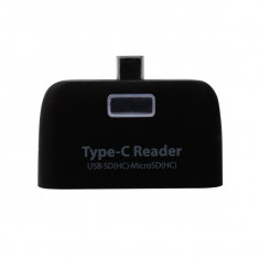 Mini OTG smart card reader cu led 4 in 1 Usb/TF/SD/ Type-c, negru foto