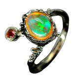Inel bijuterie din argint 925 cu opal si granat