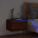 VidaXL Noptieră montată pe perete cu lumini LED, stejar maro