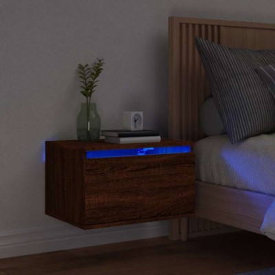 vidaXL Noptieră montată pe perete cu lumini LED, stejar maro 836838 foto