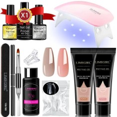 Kit Unghii cu Gel, Lampa UV, cutie bambus, set complet unghii semipermanente, Model 2
