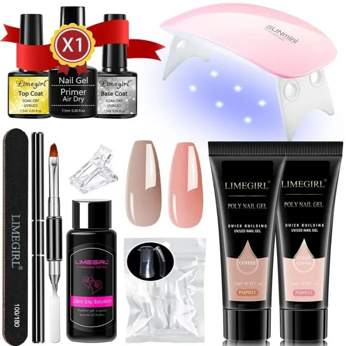 Kit Unghii cu Gel, Lampa UV, cutie bambus, set complet unghii semipermanente, Model 2