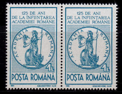 RO 1991 LP 1259 &amp;quot;125 ani Academia Romana&amp;quot; , pereche H ,MNH foto