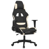 Cumpara ieftin Scaun de gaming cu masaj/suport picioare, negru si crem, textil