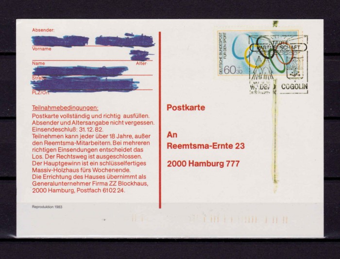 ✅(V33) Germania &#039;83,reprod dupa celebra CP-marca neemisa J.O. Moscova 1980